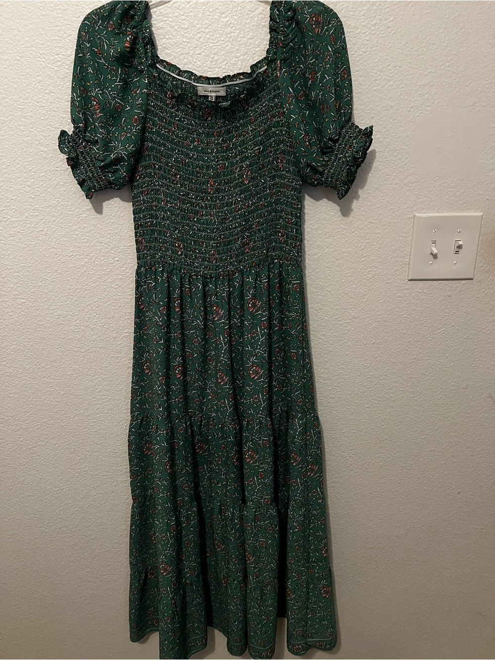 Max Studio Emerald Green Floral Smocked Maxi Dress